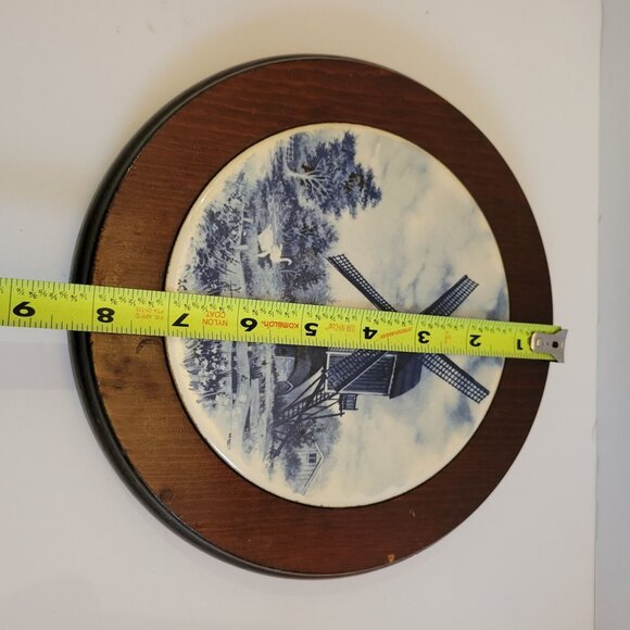 Vintage Blue & White Delft Windmill Ceramic Trivet With Wooden Frame - Picture 4 of 6
